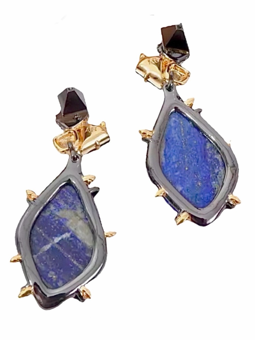 Alexis Bittar blue faceted lapis Drop Earrings with Gold and Gunmetal Accents - Picture 3 of 3